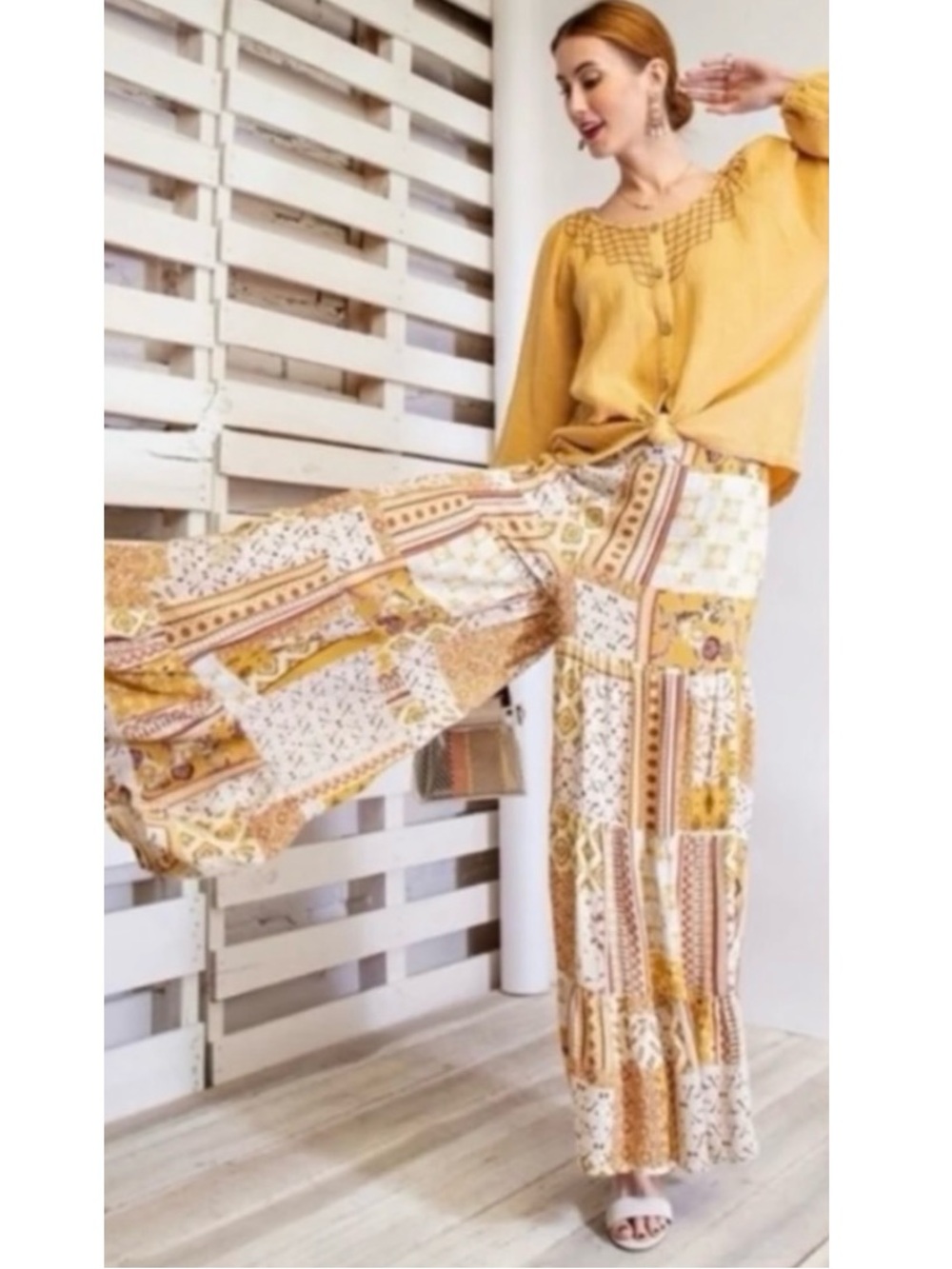 Easel Relaxing Night Patchwork Wide Leg Pants Small
